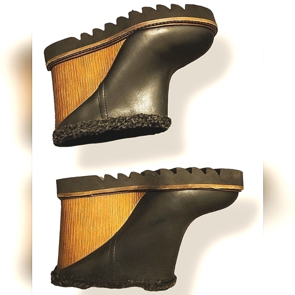 BCBGENERATION Leather, faux fur, wood block wedges size 10 - Picture 6 of 7